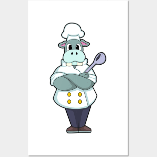 Hippo as Cook with Wooden spoon & Cooking apron Posters and Art